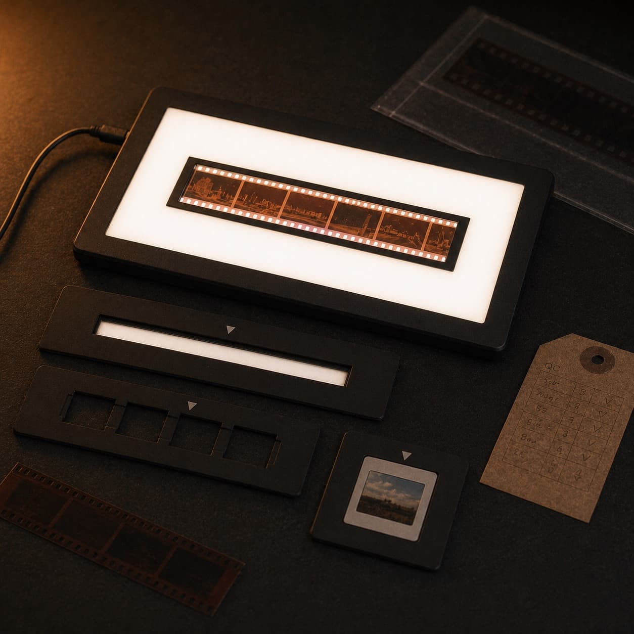 Camera scanning light panel with masks and diffuser