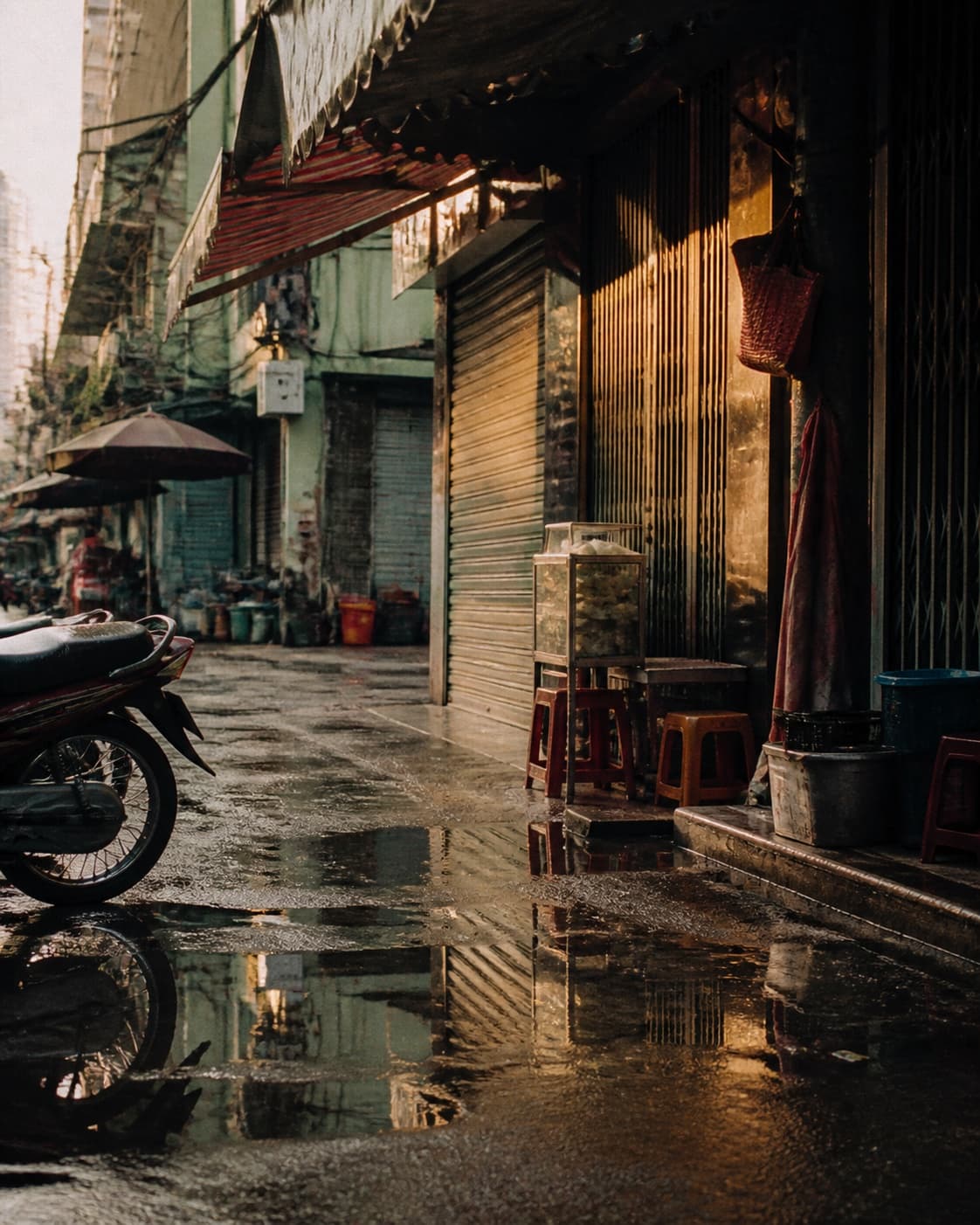 Hẻm Sài Gòn sau mưa trên Gold 200